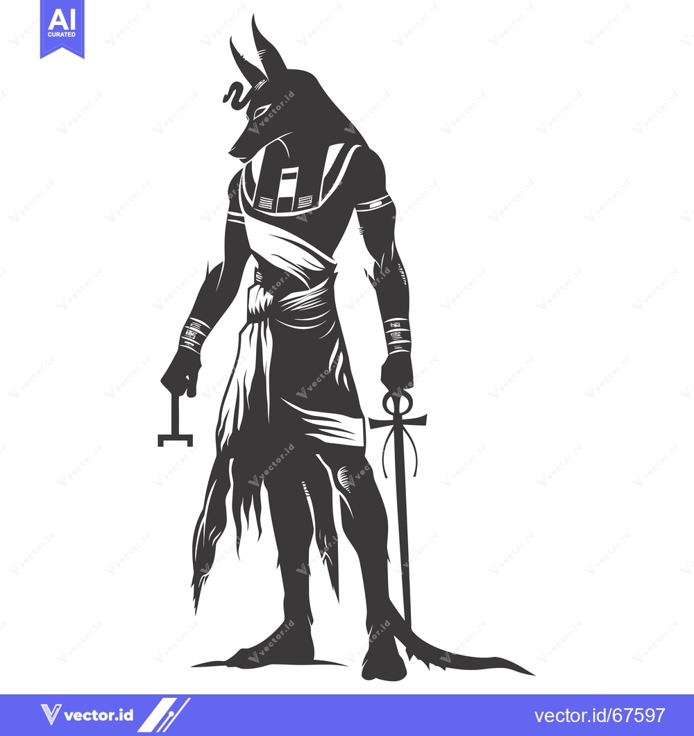 Premium Vector of Anubis, Egyptian God of the Dead, with Staff and Ankh