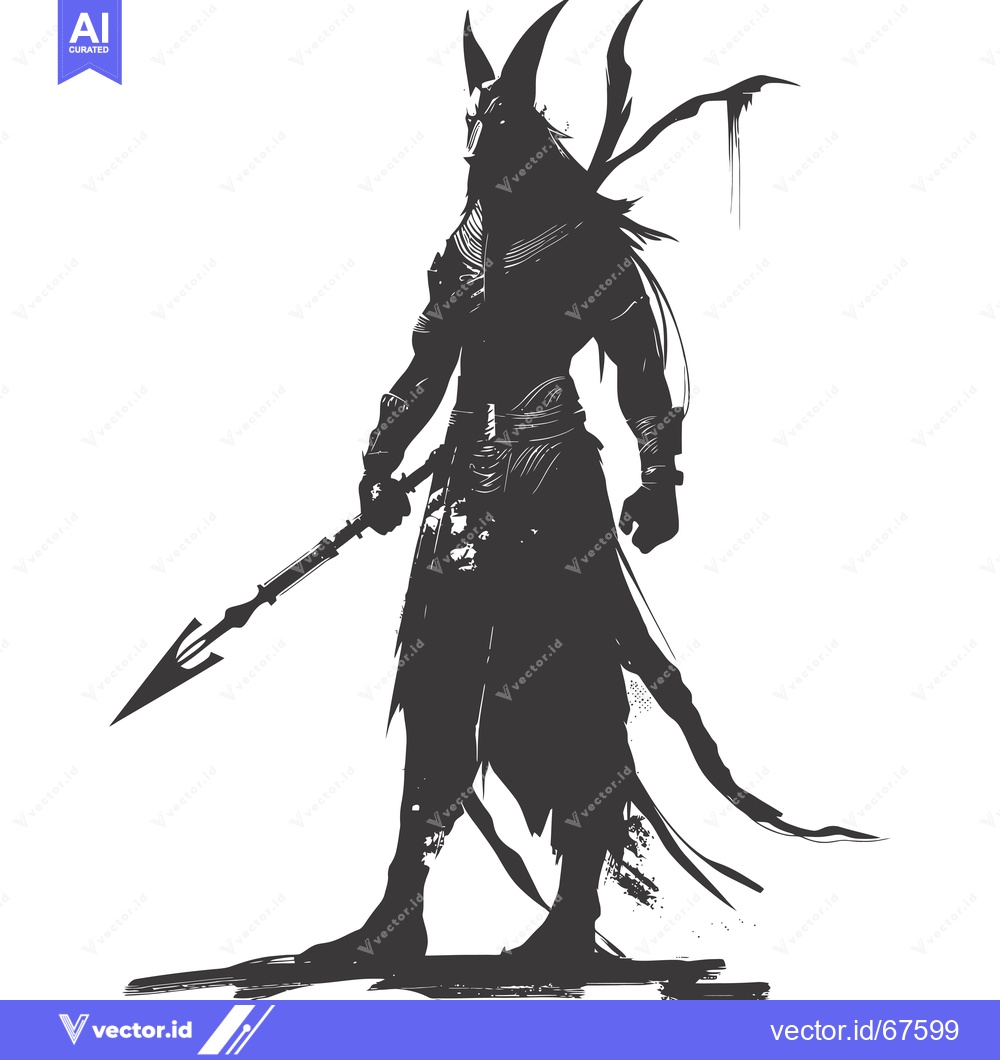 Premium Vector dari Silhouette of a Jackal-Headed Warrior Holding a Spear