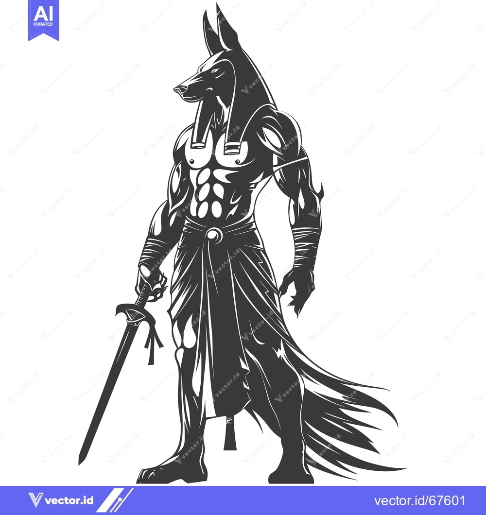Premium Vector of Anubis, Egyptian God of the Dead, Holding a Sword