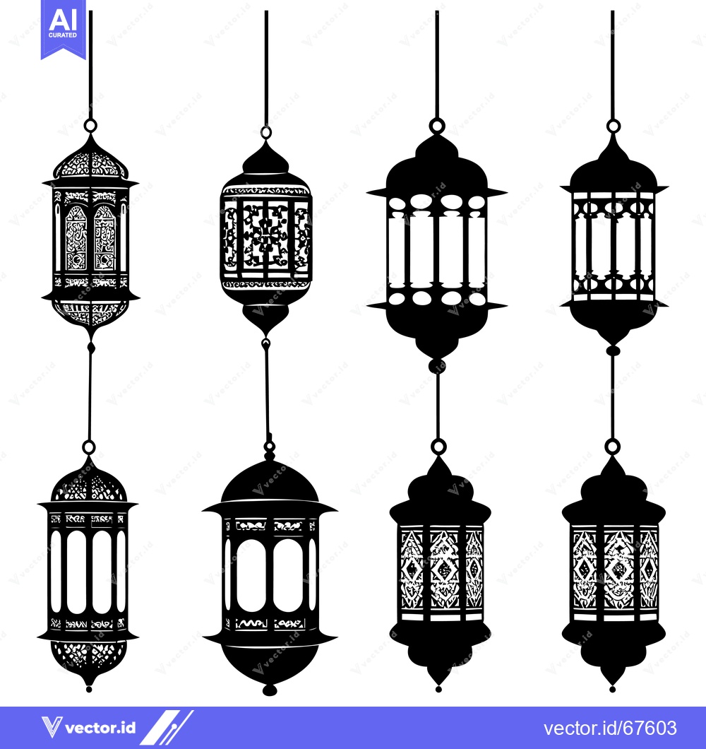 Premium Vector of Six Ornate Hanging Lanterns with Intricate Designs
