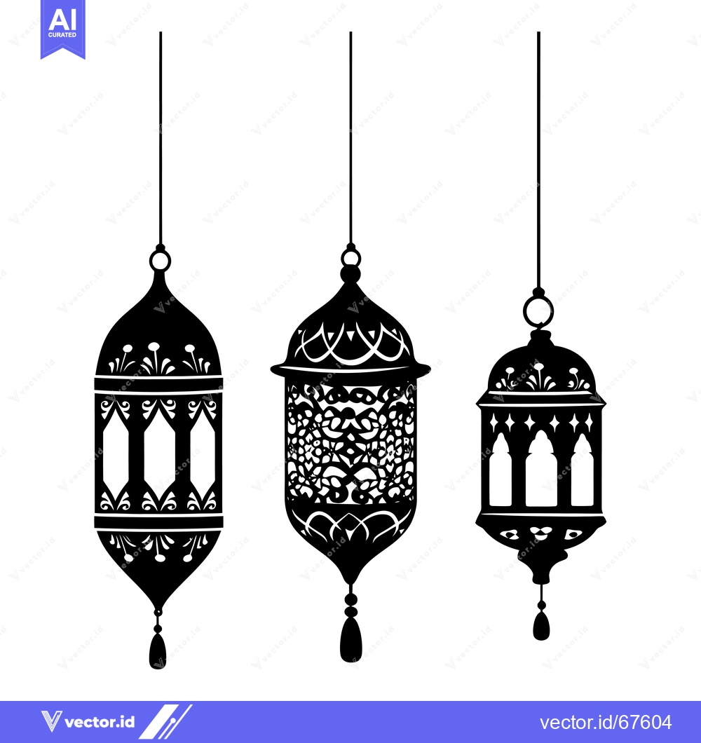 Premium Vector dari Three Ornate Hanging Lanterns with Intricate Designs