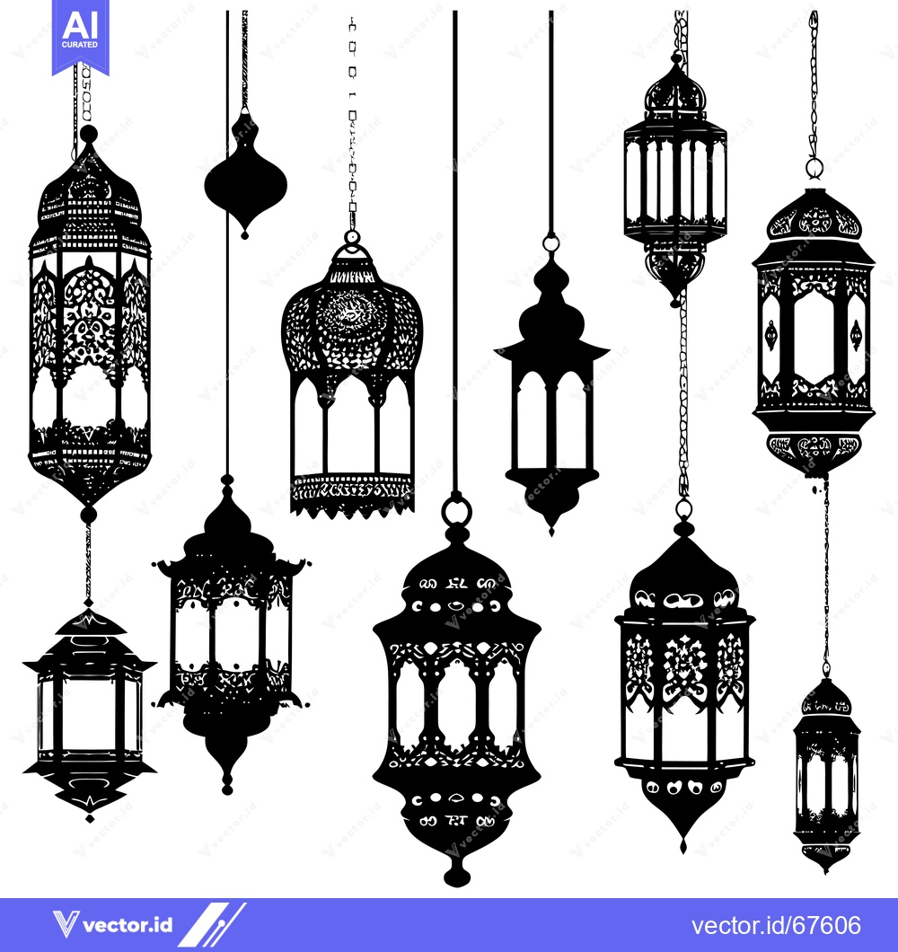 Premium Vector of A Collection of Nine Ornate Hanging Lanterns