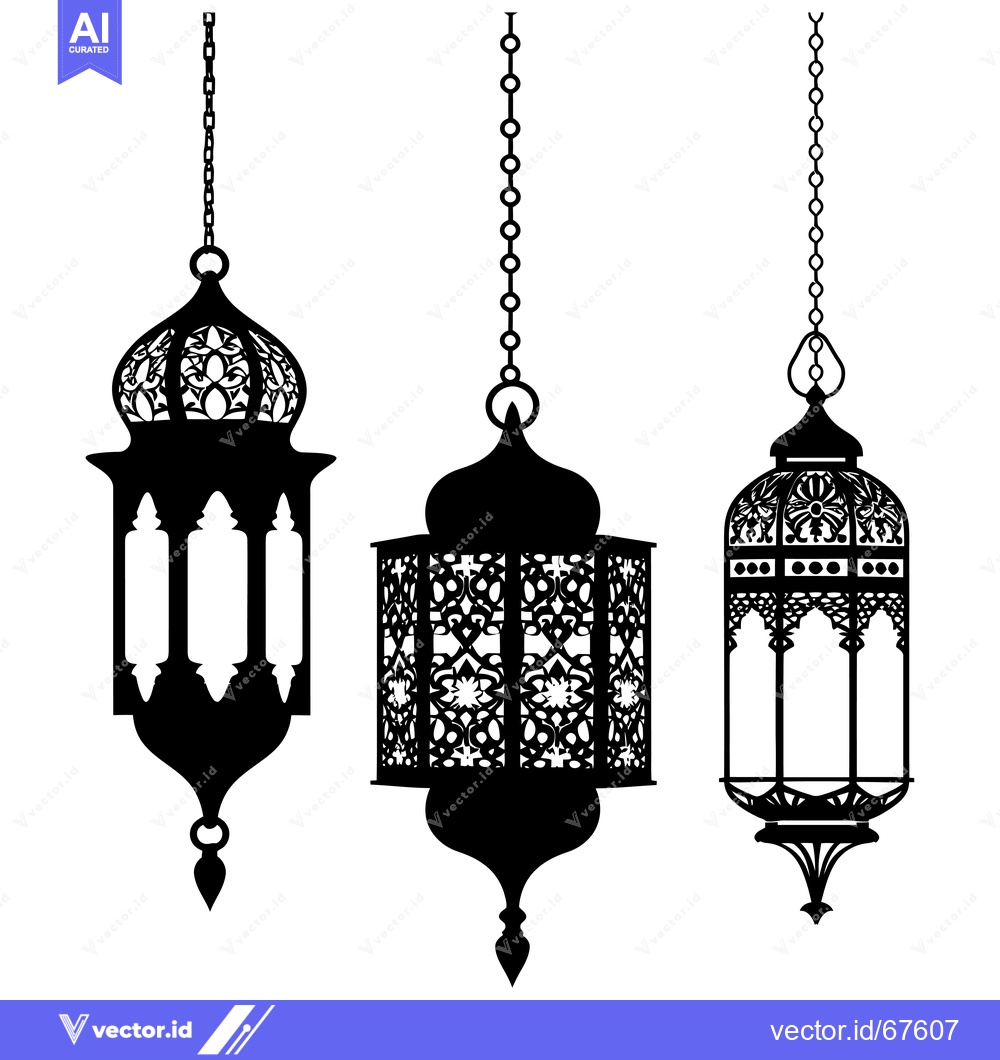 Premium Vector of Three Ornate Hanging Lanterns with Chains