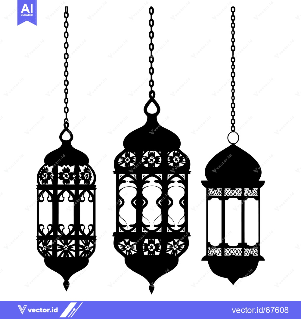 Premium Vector dari Three Ornate Hanging Lanterns in Silhouette