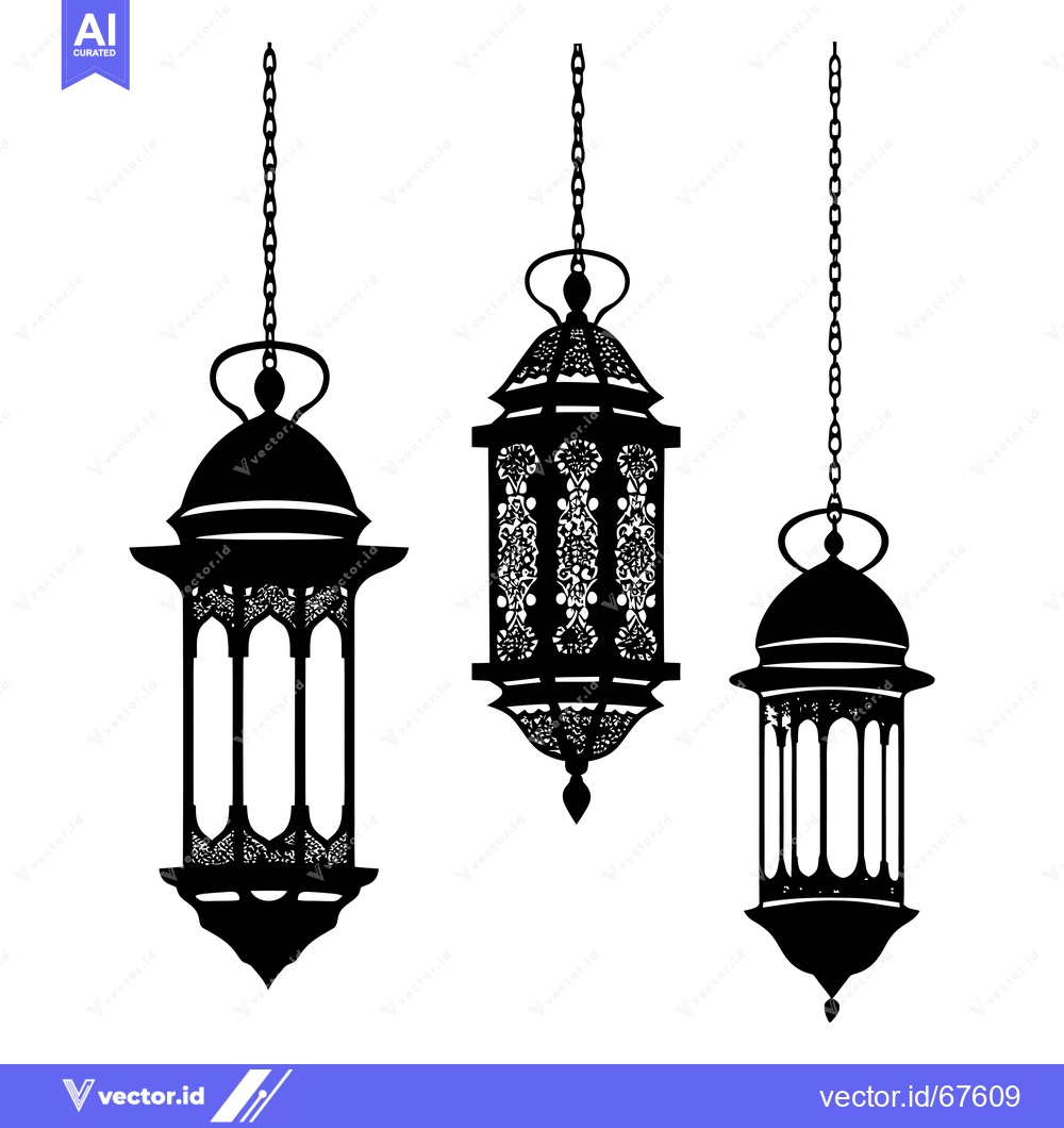 Premium Vector of Three Ornate Hanging Lanterns with Chain