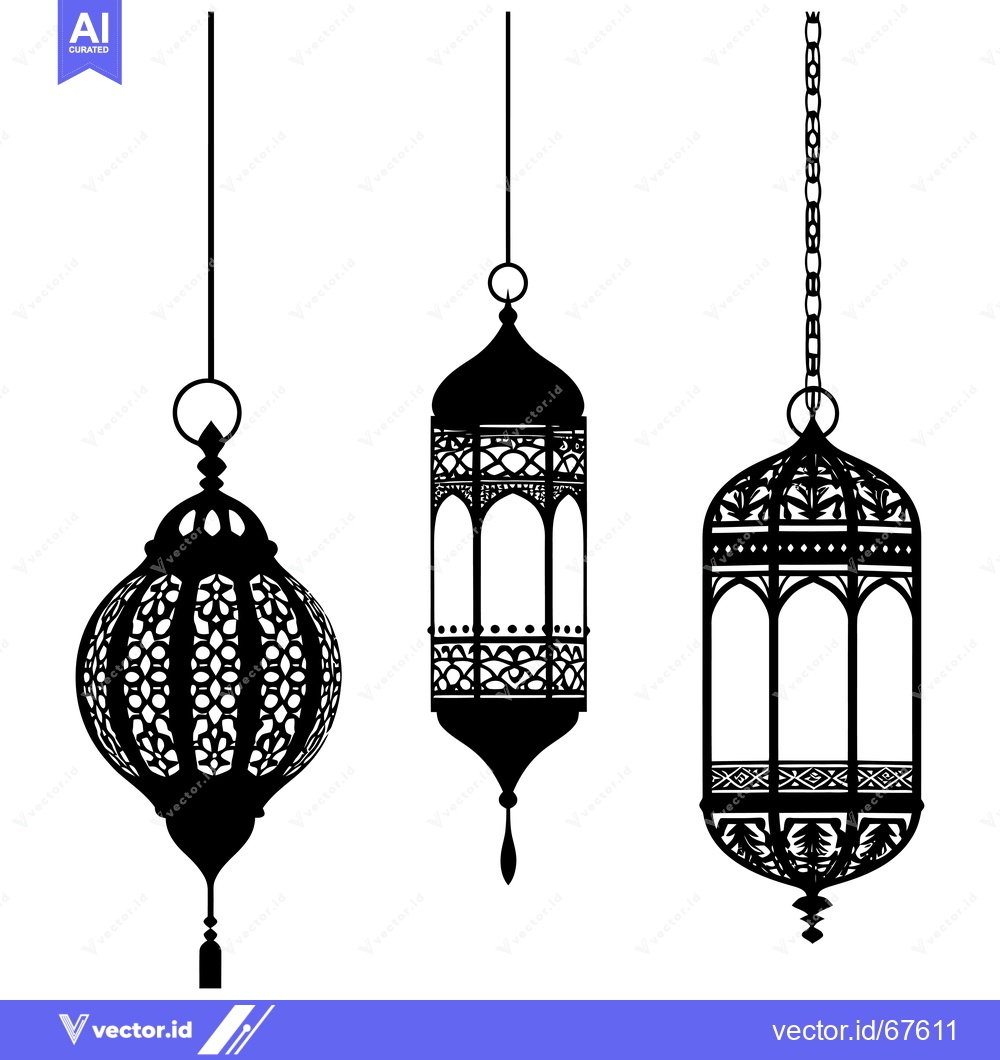 Premium Vector dari Three Ornate Hanging Lanterns with Intricate Designs
