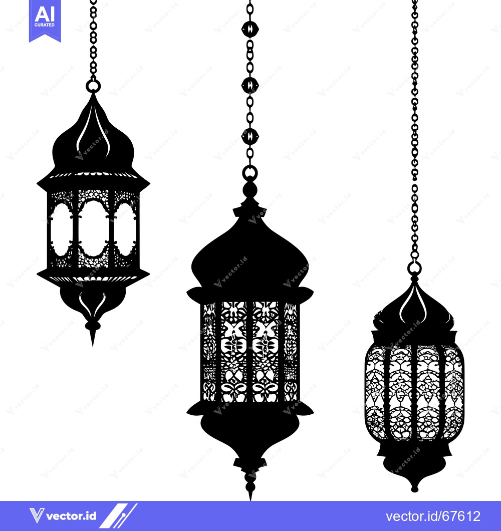 Premium Vector of Three Ornate Hanging Lanterns with Intricate Designs