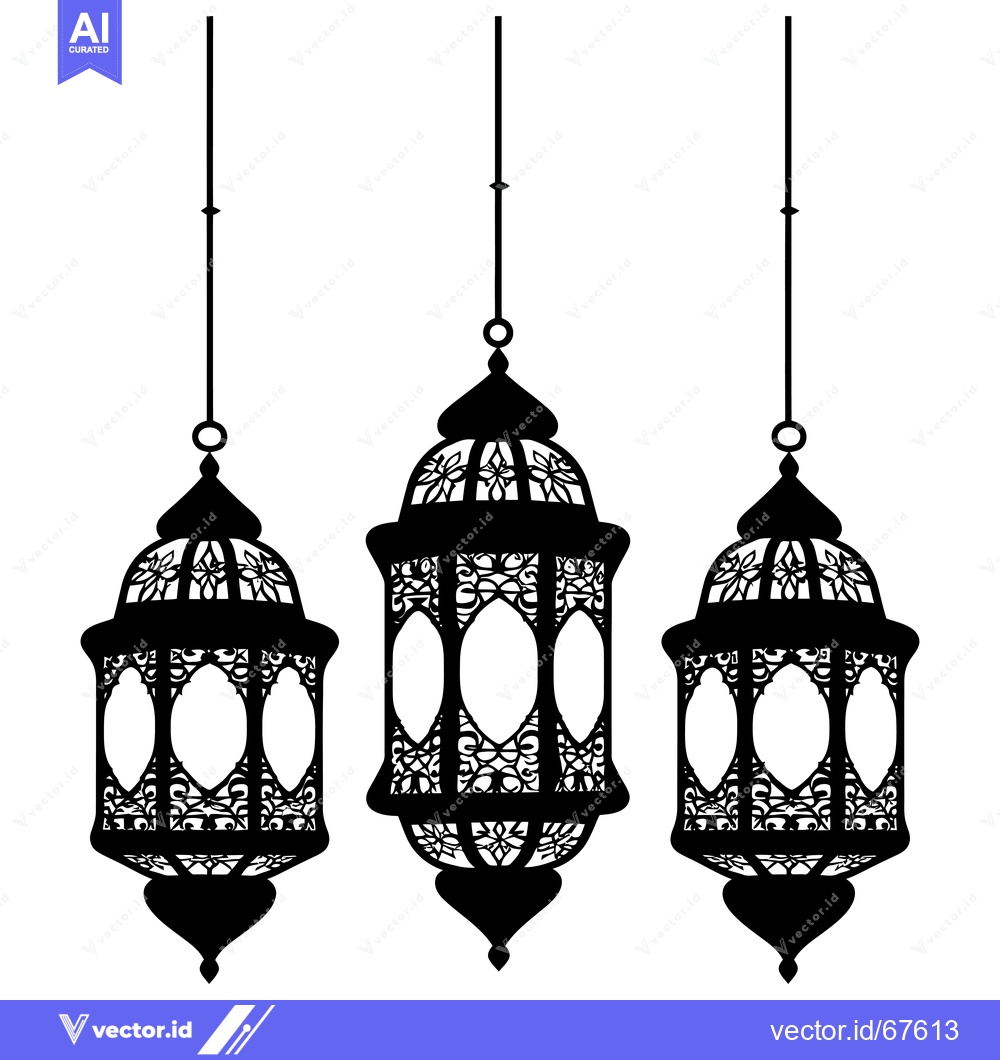 Premium Vector dari Three Ornate Hanging Lanterns with Intricate Designs