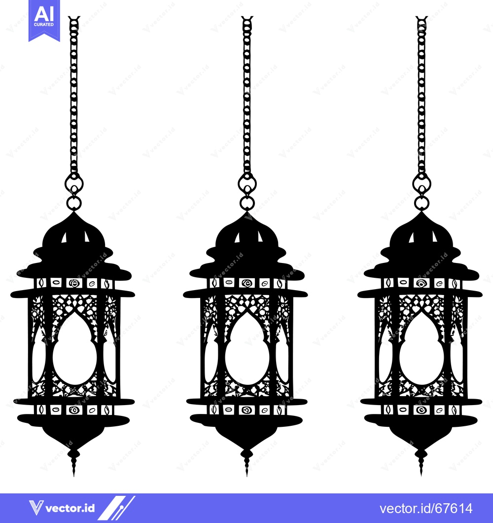 Premium Vector dari Three Black and White Ornamental Lanterns Hanging on Chains