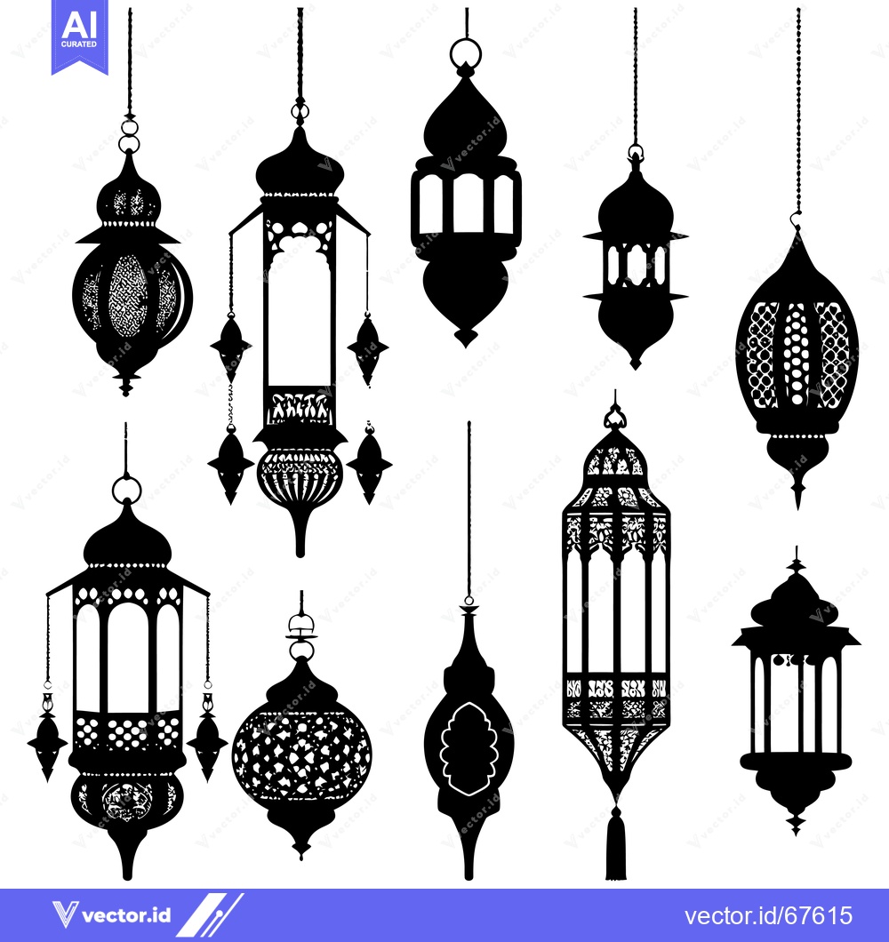 Premium Vector of A Collection of Ornate Hanging Lanterns in Silhouette