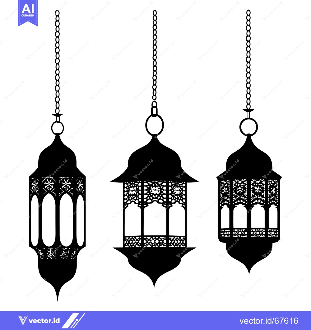 Premium Vector of Three Ornate Hanging Lanterns with Intricate Designs