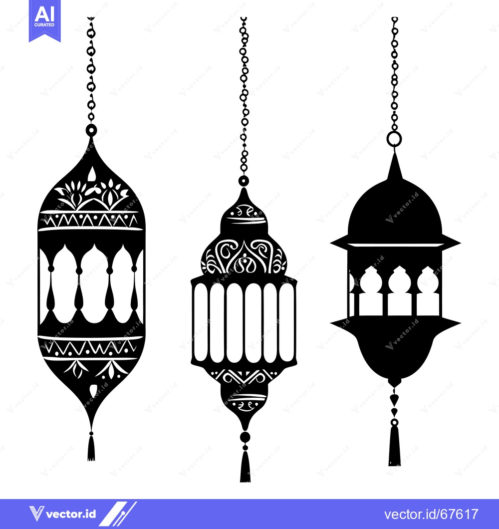 Premium Vector dari Three Ornate Hanging Lanterns with Tassels