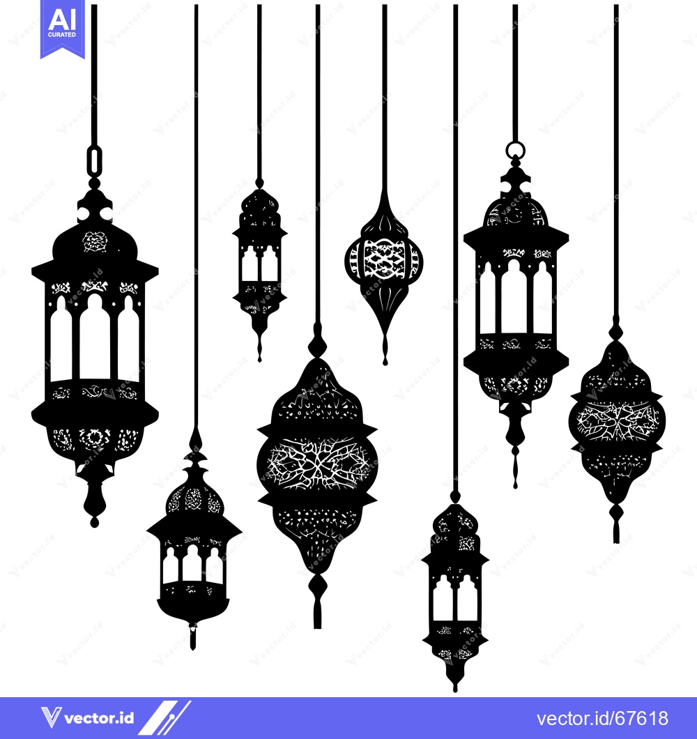 Premium Vector dari Seven Ornate Hanging Lanterns in Silhouette