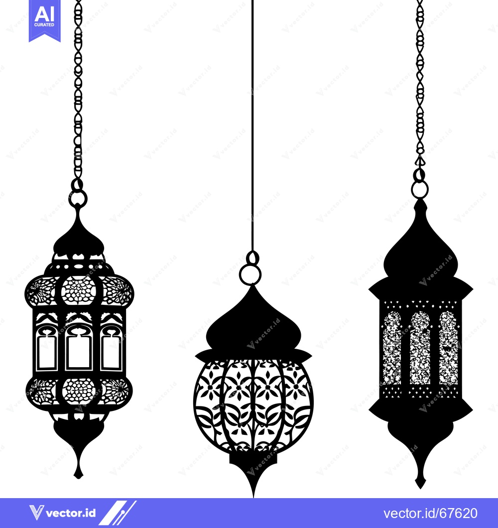Premium Vector of Three Ornate Hanging Lanterns with Intricate Designs