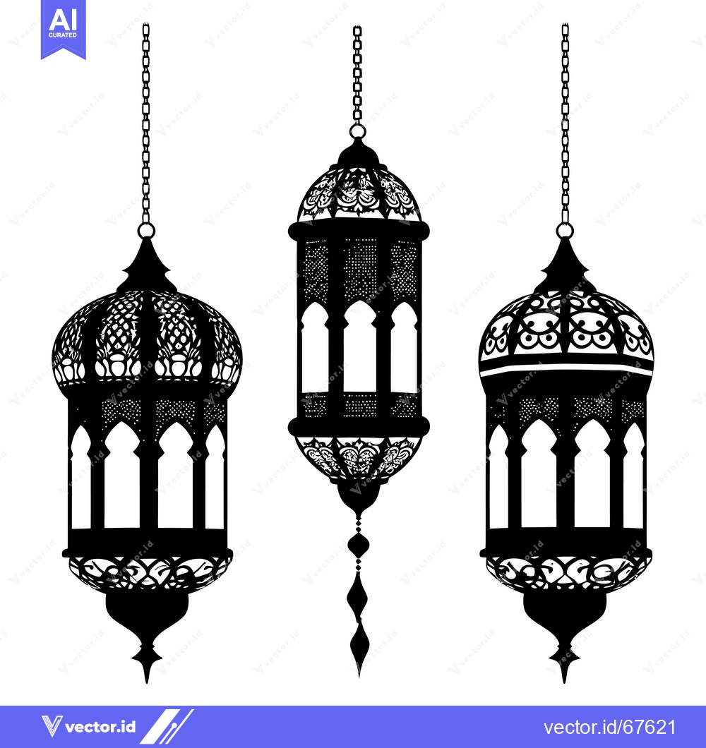 Premium Vector of Three Ornate Hanging Lanterns with Intricate Designs