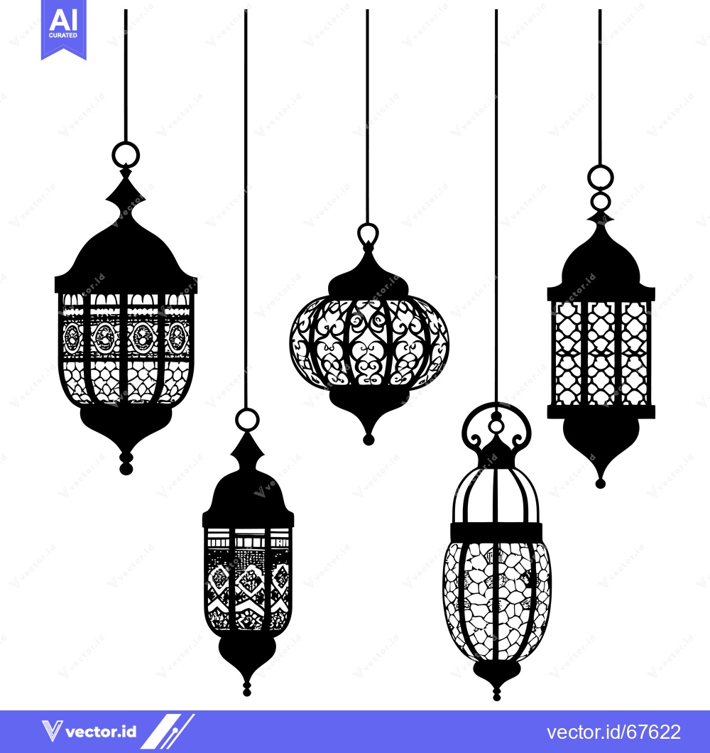 Premium Vector dari Five Black And White Ornamental Hanging Lanterns