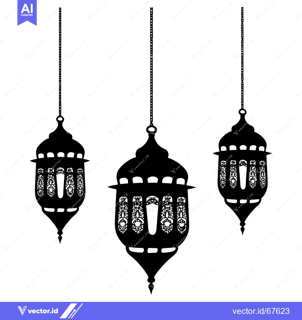 Premium Vector of Three Ornate Hanging Lanterns in Silhouette
