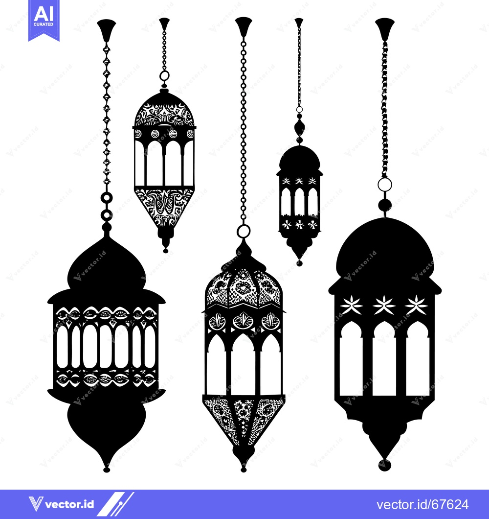 Premium Vector of Five Ornate Hanging Lanterns in Silhouette