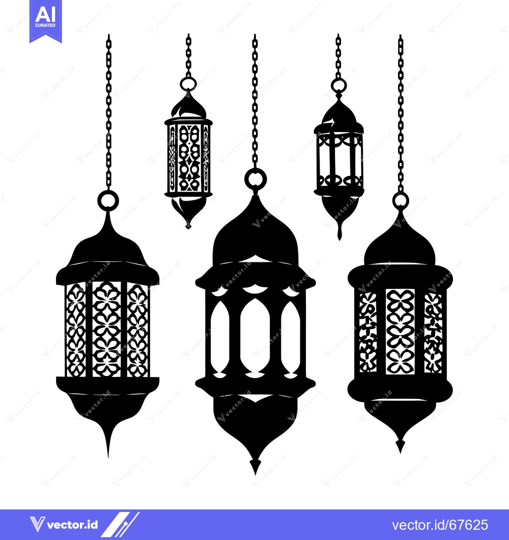 Premium Vector of Five Hanging Ornamental Lanterns with Chains