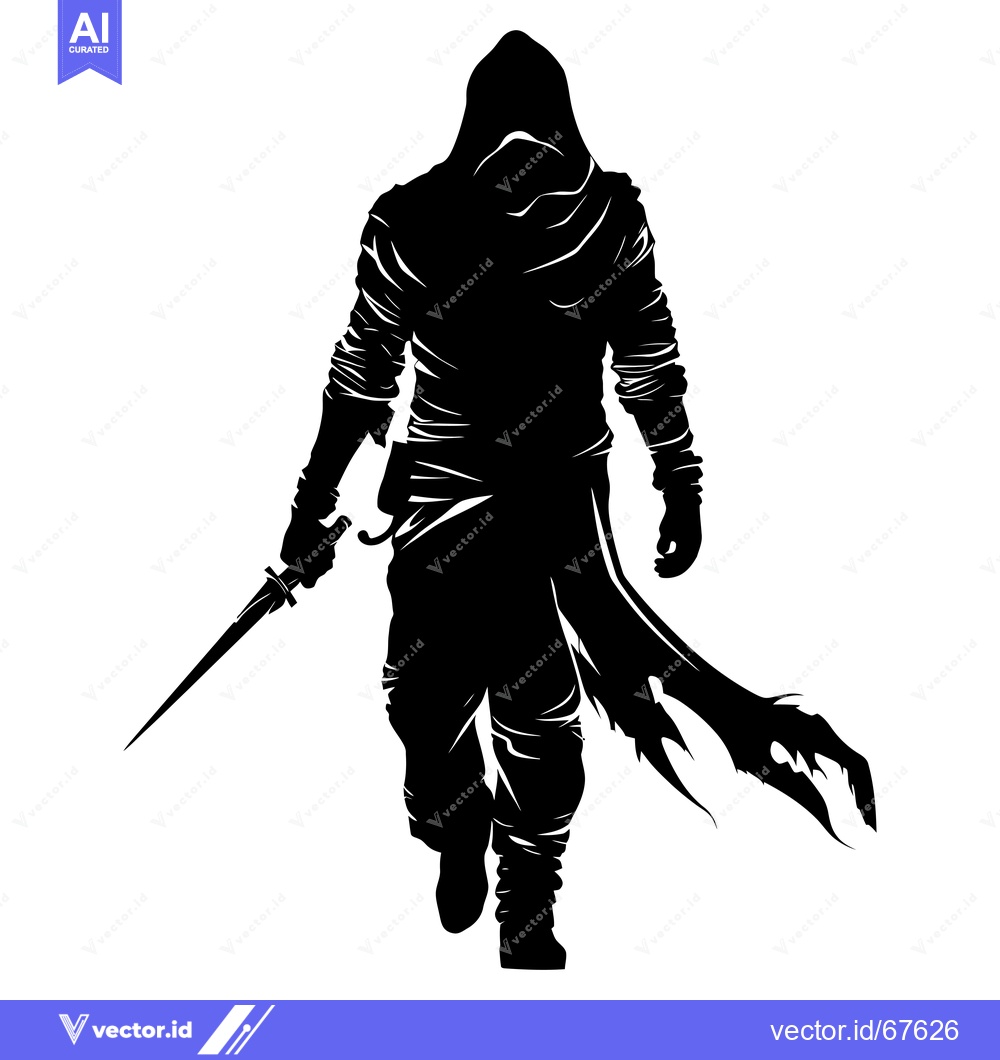 Premium Vector of Silhouette of a hooded figure holding a dagger