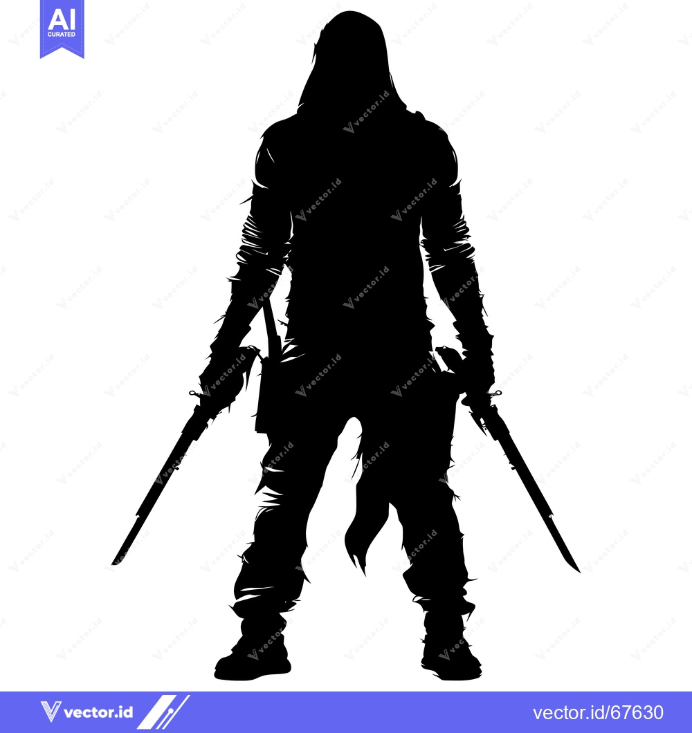 Premium Vector of Silhouette of a hooded figure holding two swords