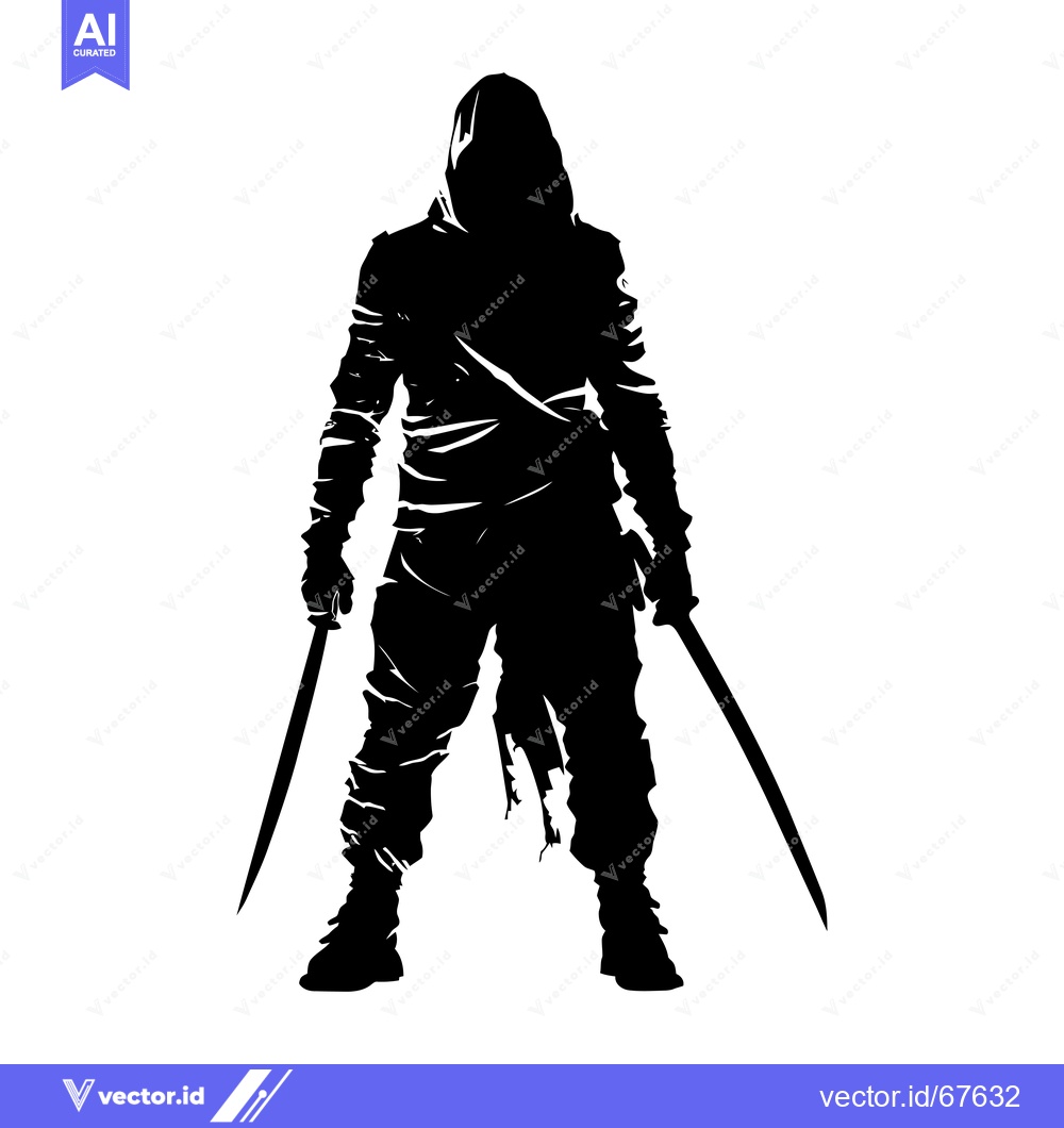 Premium Vector dari Silhouette of a hooded figure holding two swords