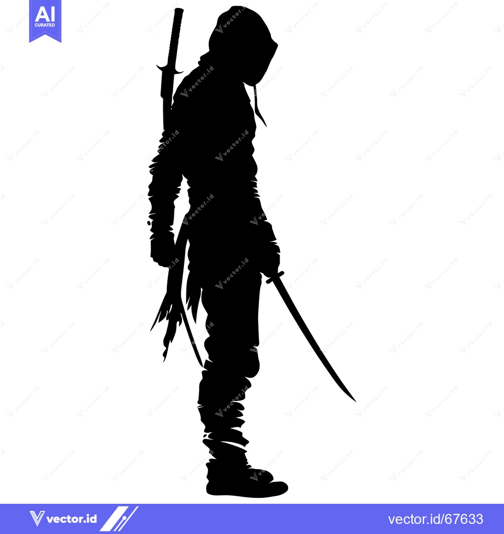Premium Vector of Silhouette of a Ninja with Two Swords