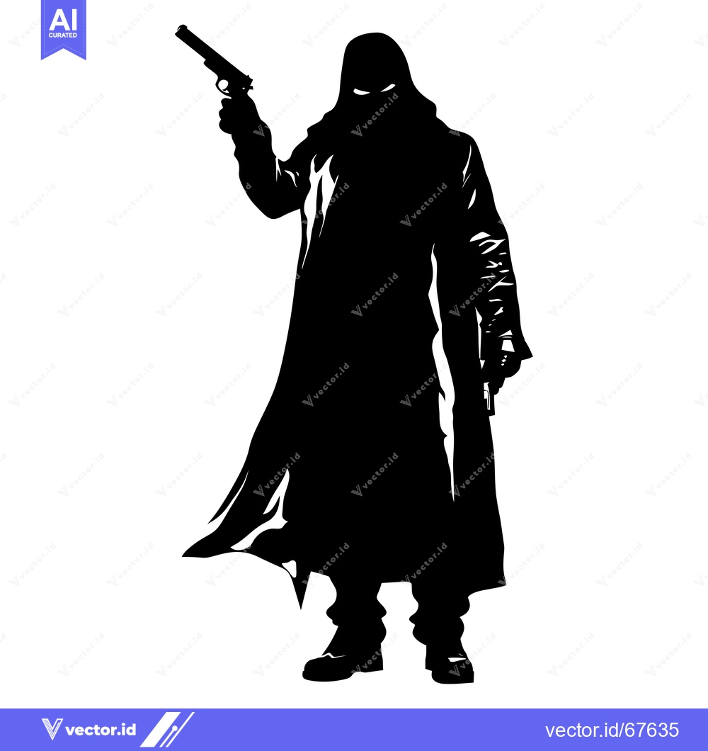 Premium Vector of Silhouette of a hooded figure holding a gun