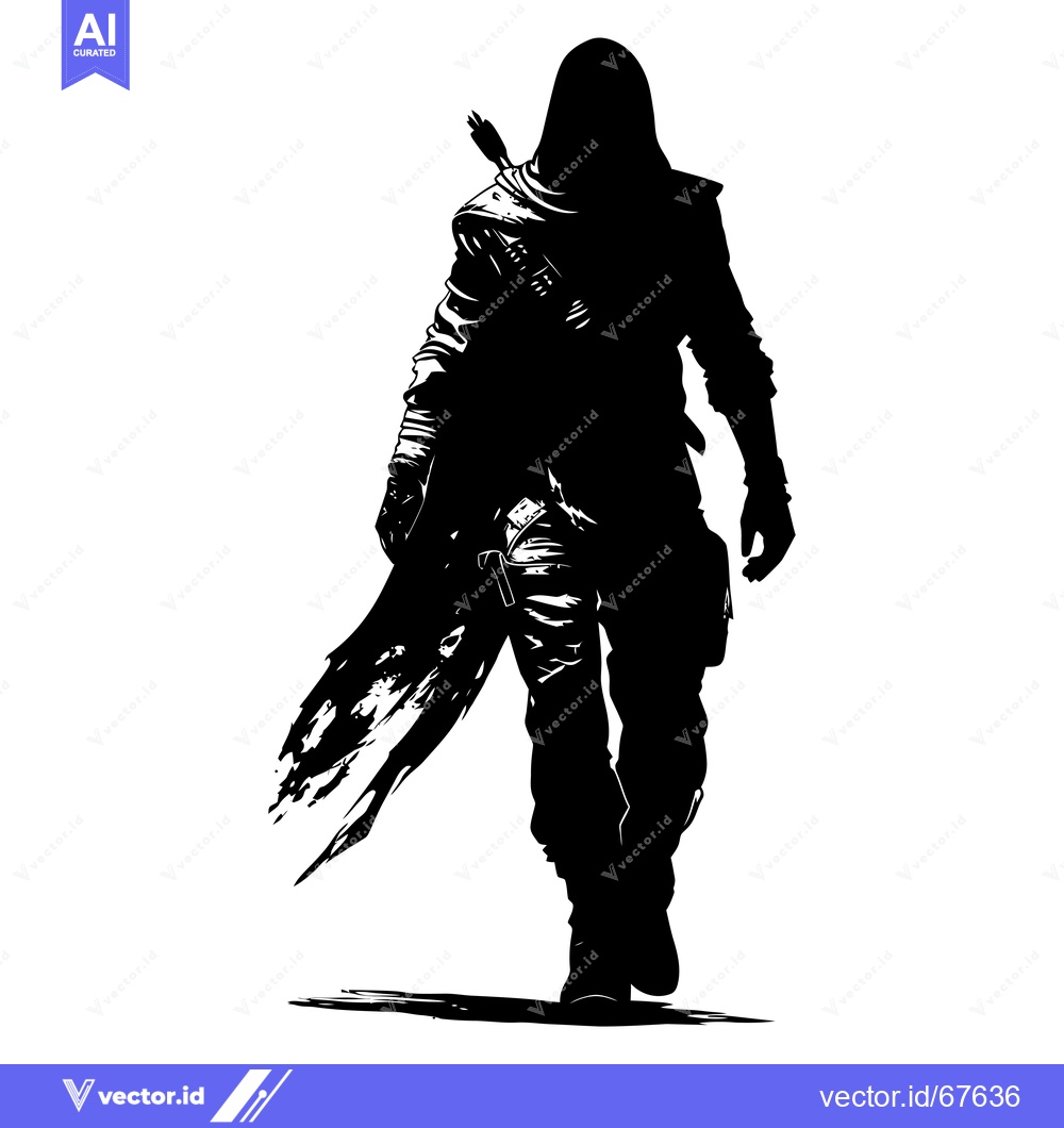 Premium Vector of A Black and White Silhouette of a Hooded Figure with a Bow and Arrow