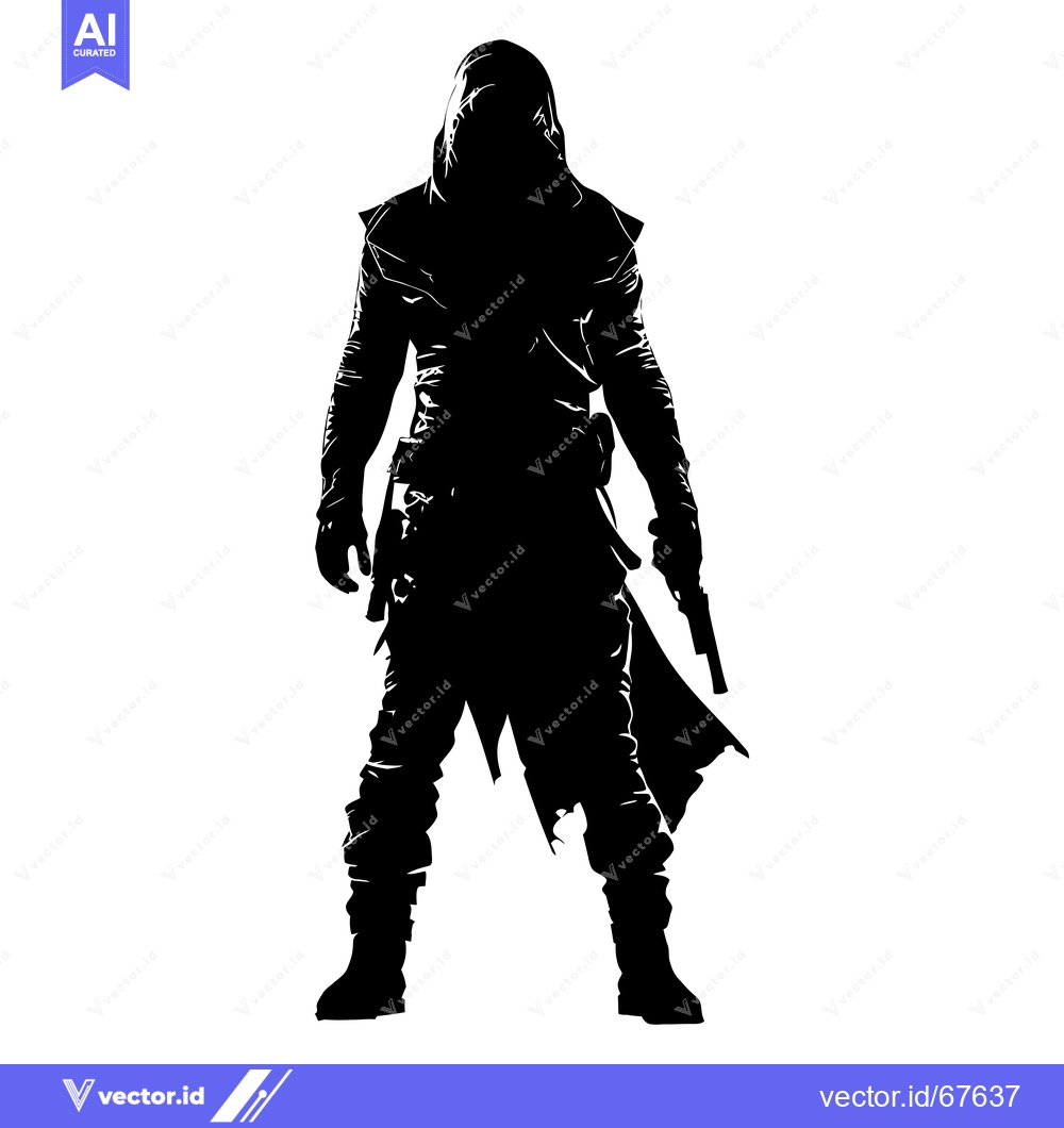 Premium Vector of Silhouette of a hooded figure holding a pistol