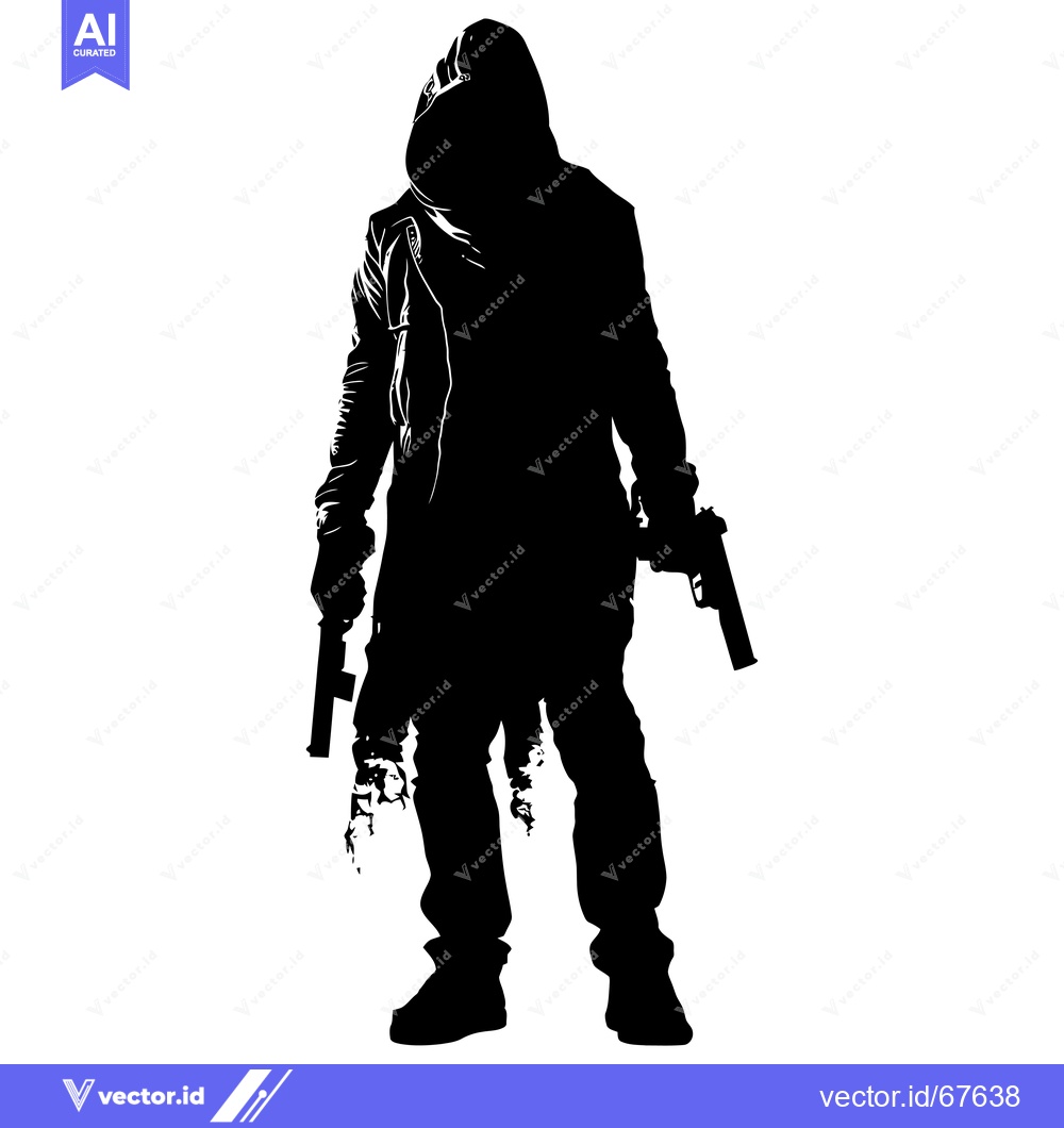 Premium Vector dari Silhouette of a hooded figure holding two guns