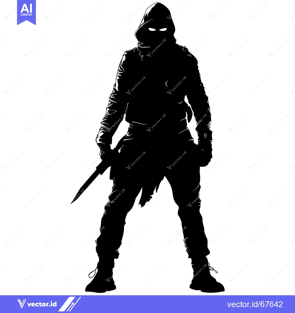 Premium Vector dari Silhouette of a Hooded Figure Holding a Knife
