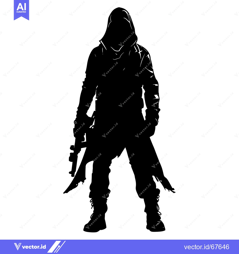 Premium Vector dari Silhouette of a hooded figure holding a weapon