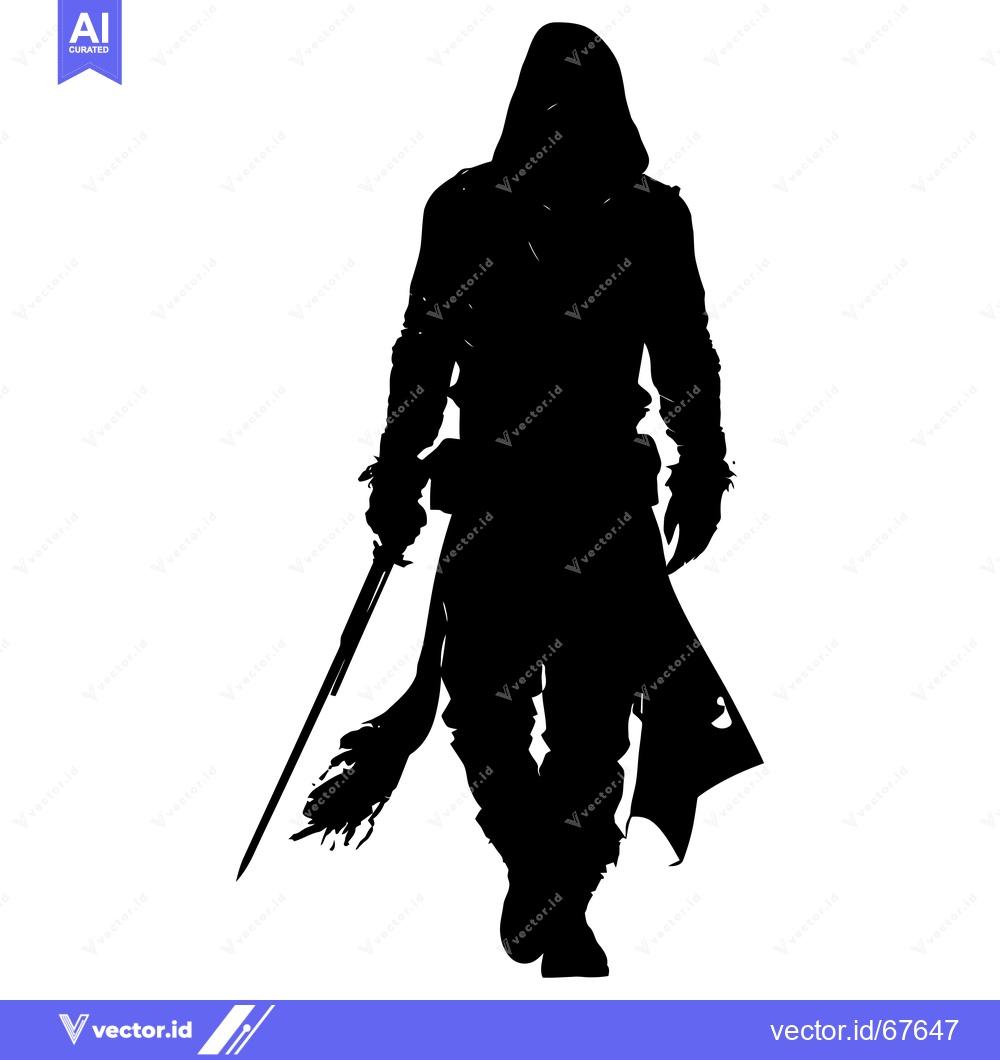Premium Vector of Silhouette of a Hooded Figure Holding a Sword
