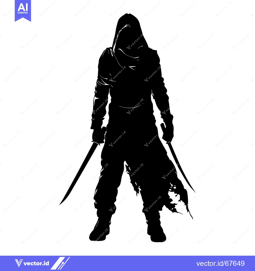 Premium Vector of Silhouette of a hooded figure wielding two swords