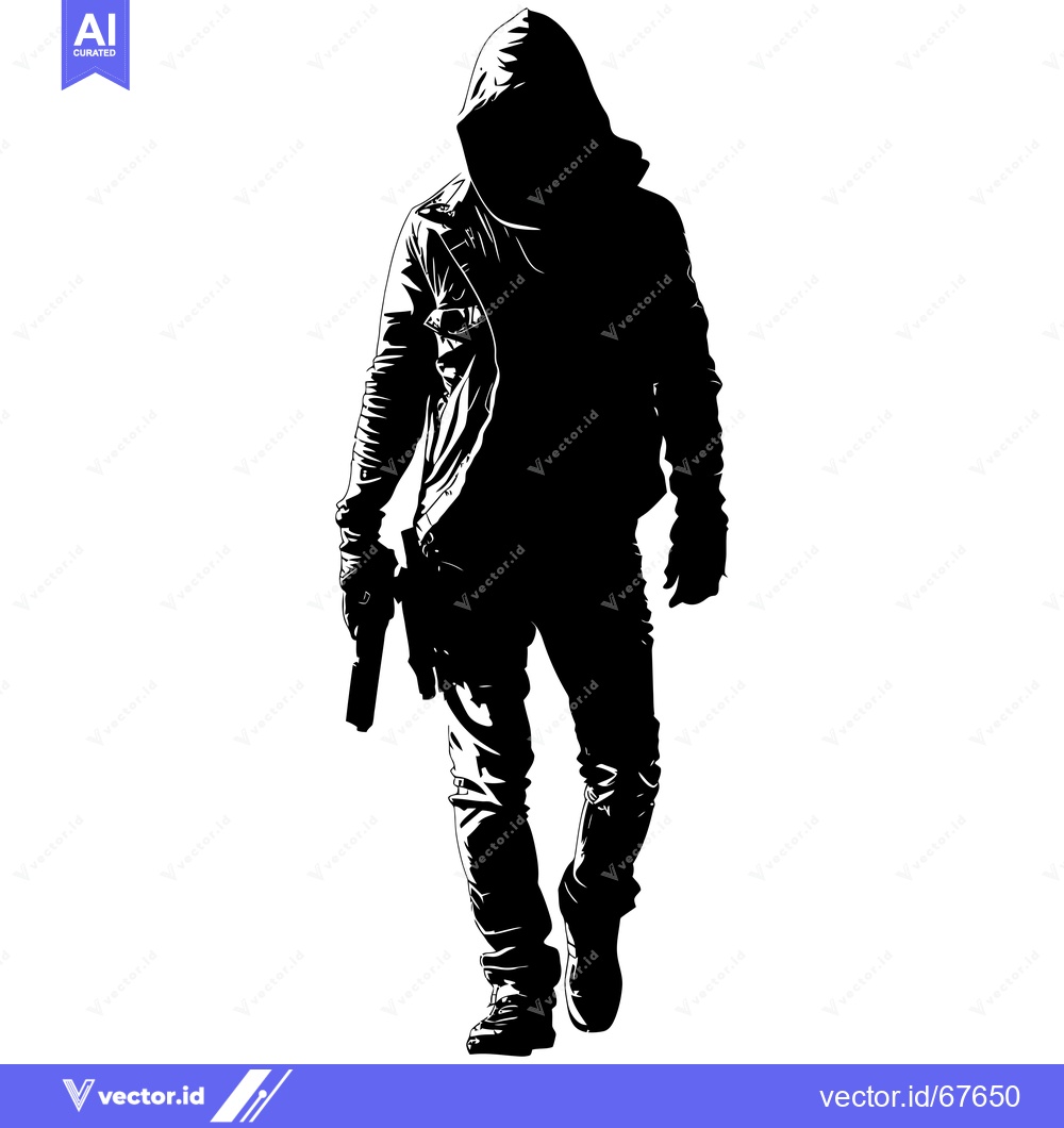 Premium Vector of Silhouette of a Hooded Figure Holding a Gun