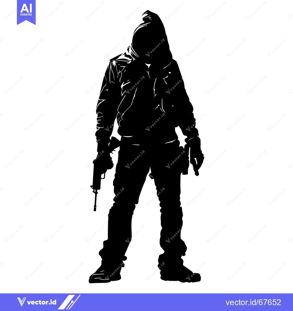 Premium Vector dari Silhouette of a hooded person holding a gun