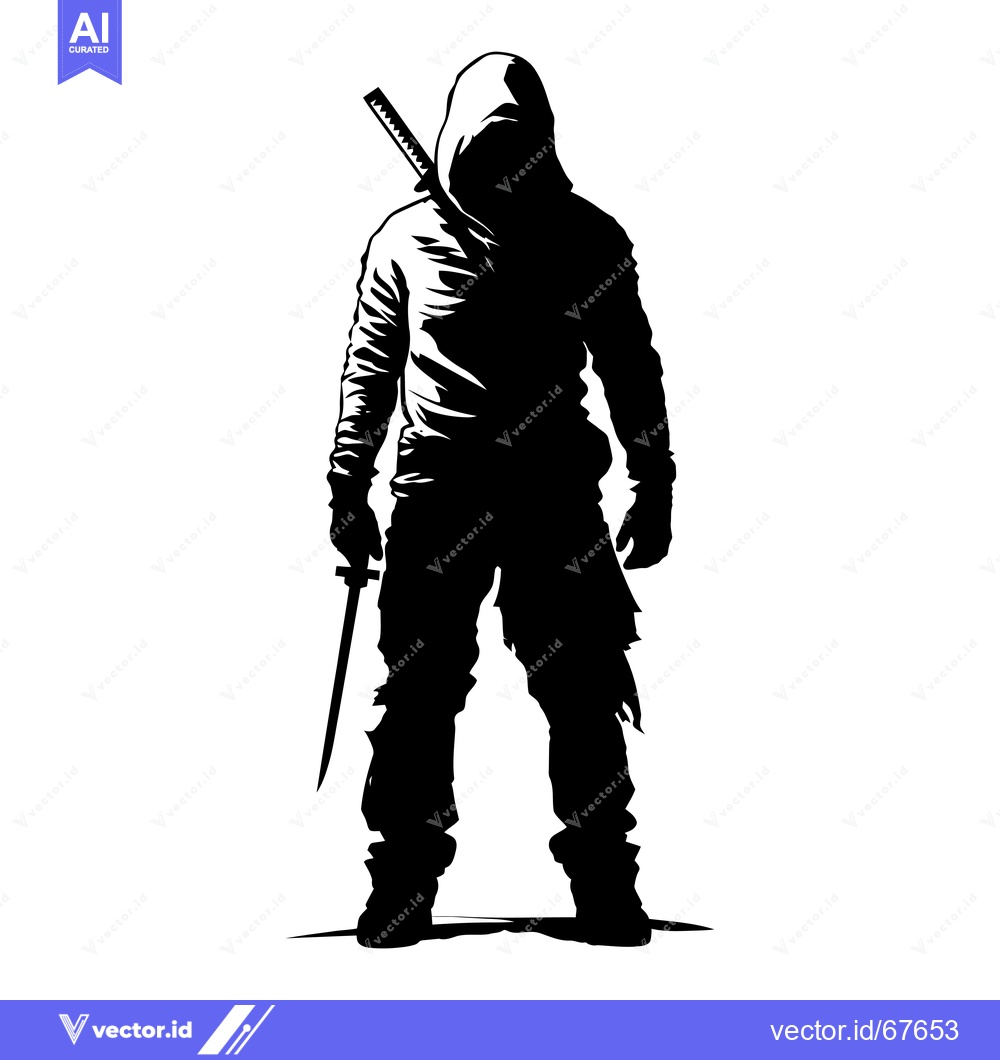Premium Vector dari Silhouette of a Hooded Figure with a Sword