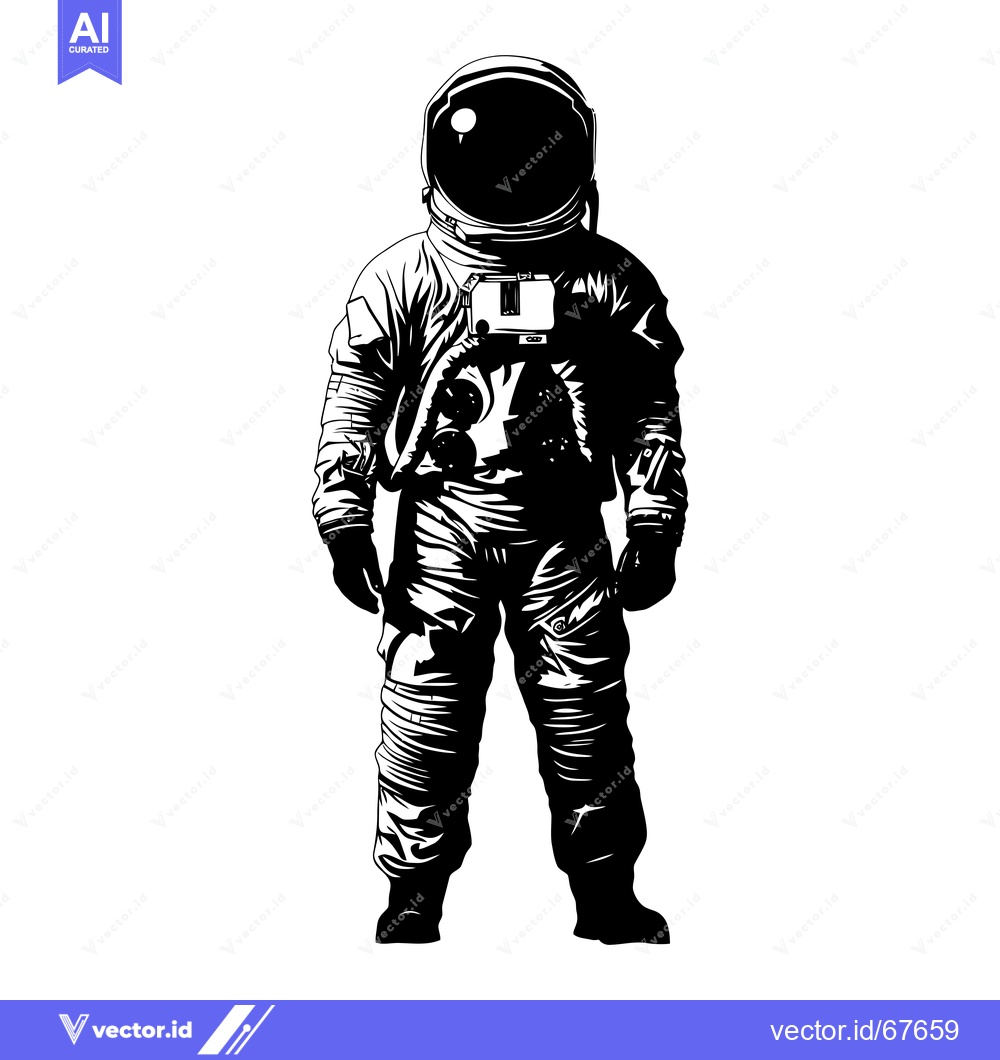 Premium Vector of A black and white illustration of an astronaut in a spacesuit