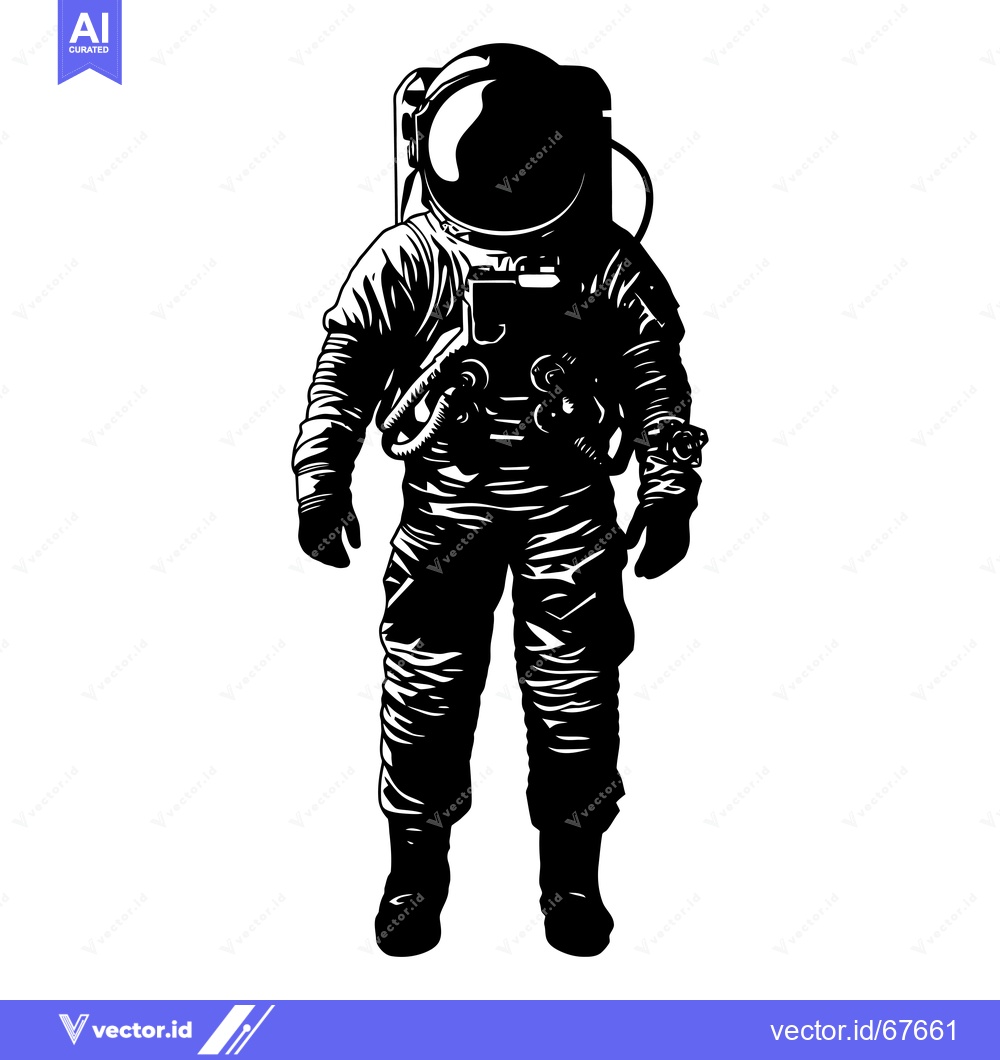 Premium Vector of Black and White Silhouette of an Astronaut in a Space Suit