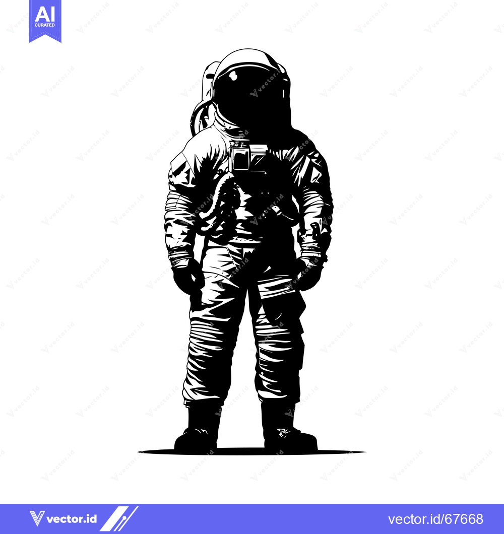 Premium Vector of A Black and White Illustration of an Astronaut Standing in a Space Sui