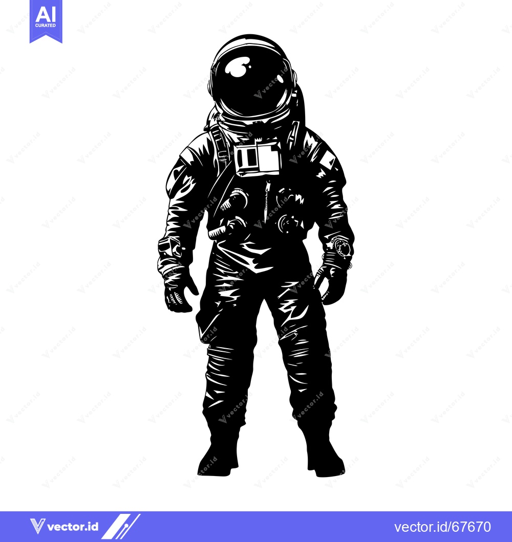 Premium Vector of Black and White Illustration of an Astronaut in a Space Suit