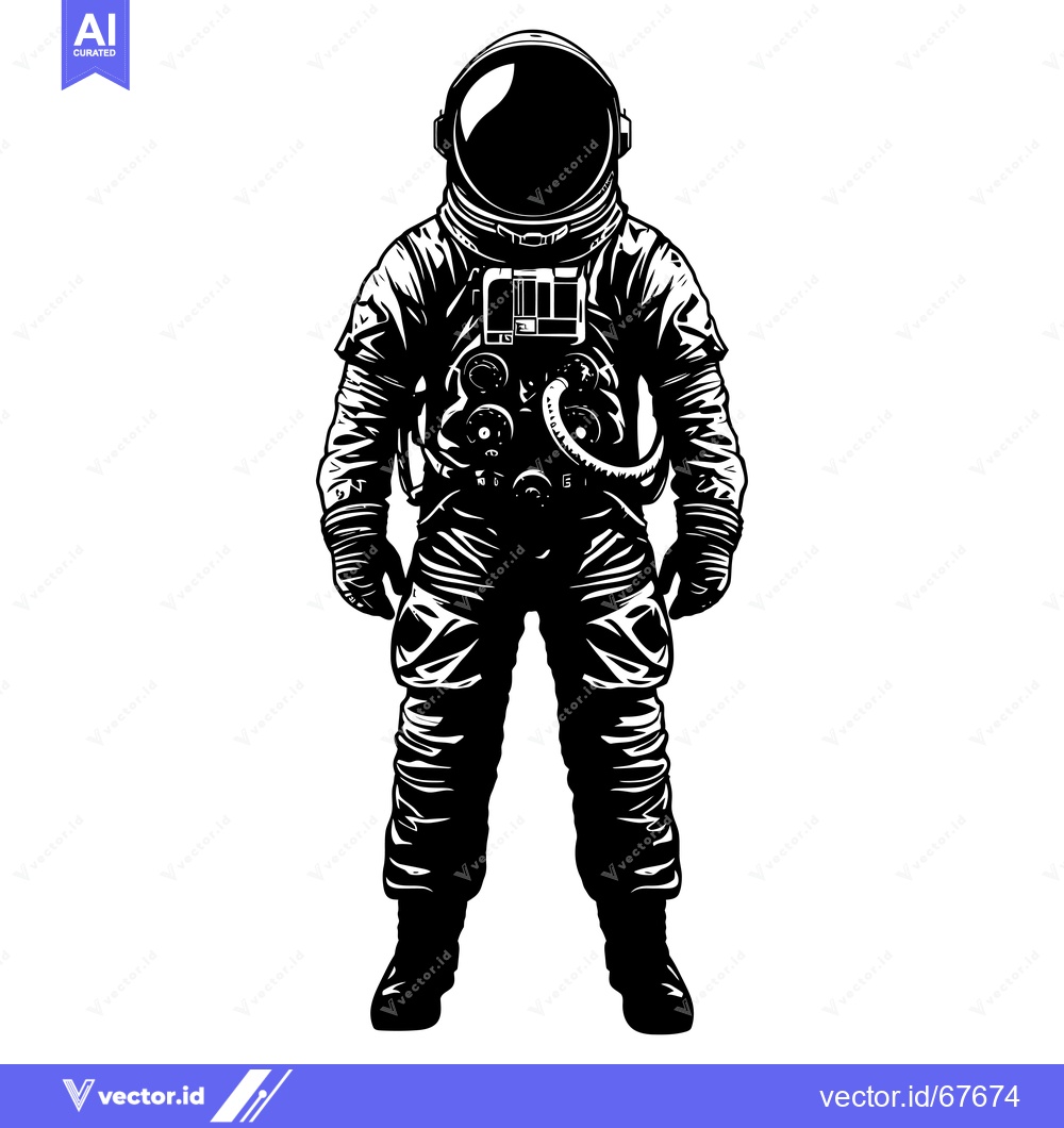 Premium Vector dari Black and White Illustration of a Standing Astronaut