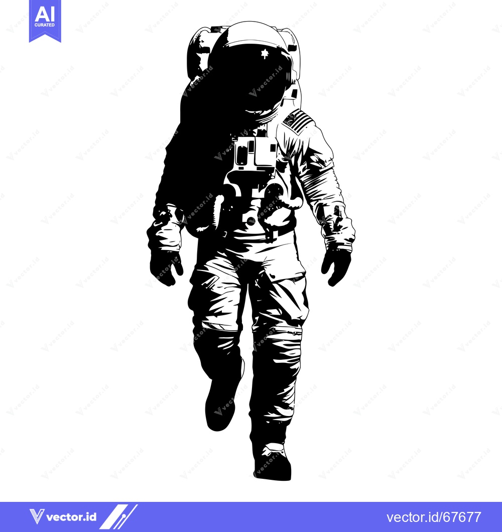 Premium Vector dari An astronaut in a spacesuit, walking in a stylized illustration.