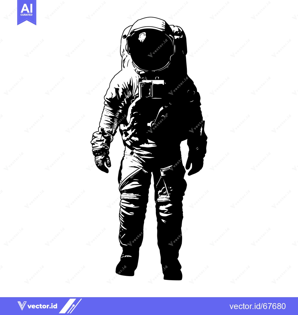 Premium Vector of Astronaut in a Space Suit, Black and White Illustration