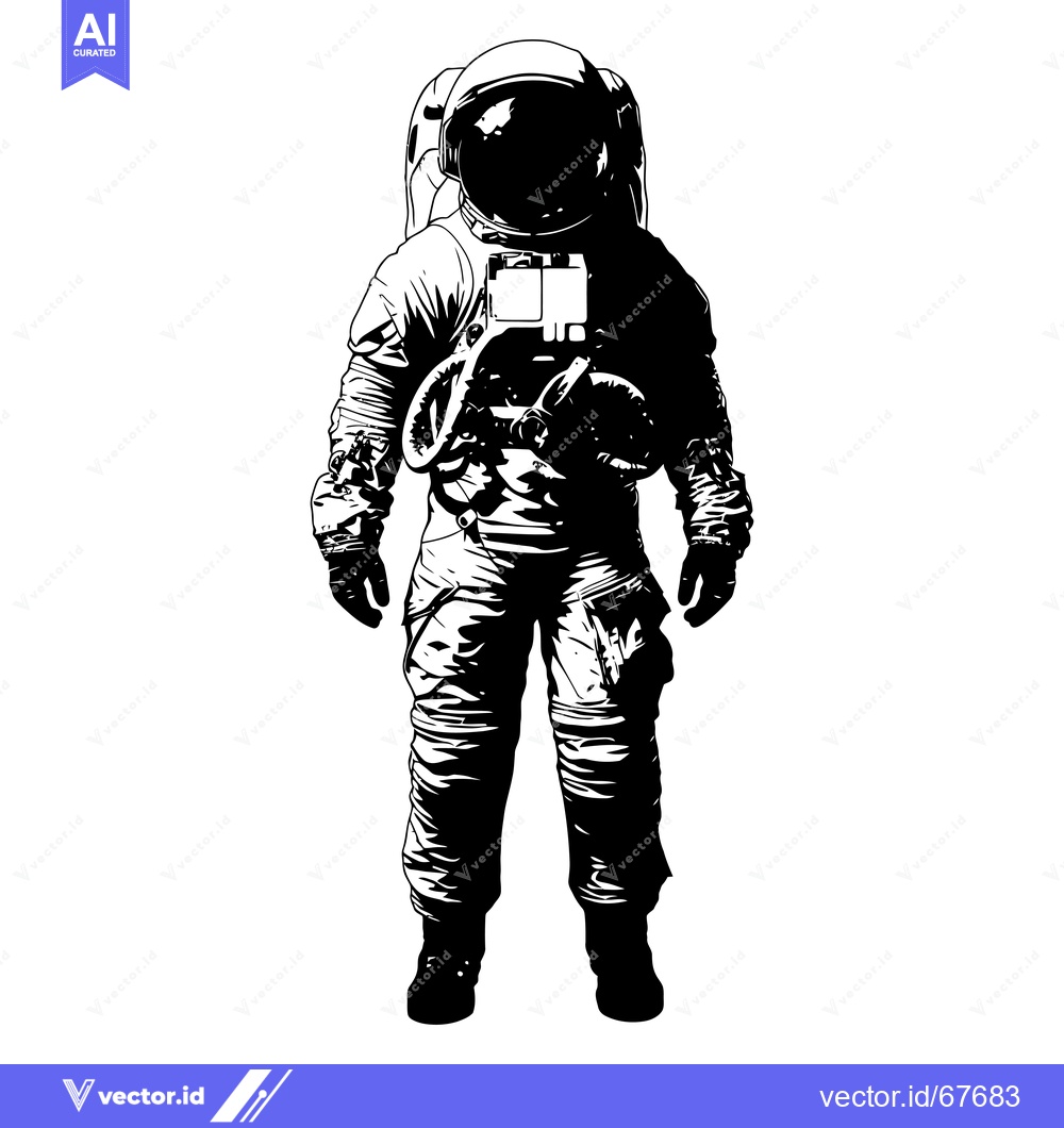 Premium Vector dari Black and White Illustration of an Astronaut in a Spacesuit
