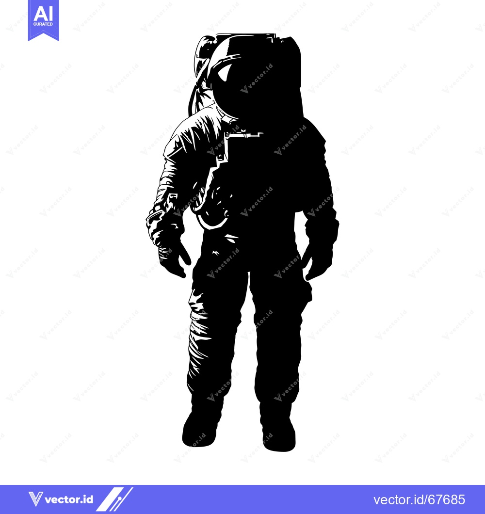 Premium Vector of A black and white silhouette of an astronaut standing with a full suit