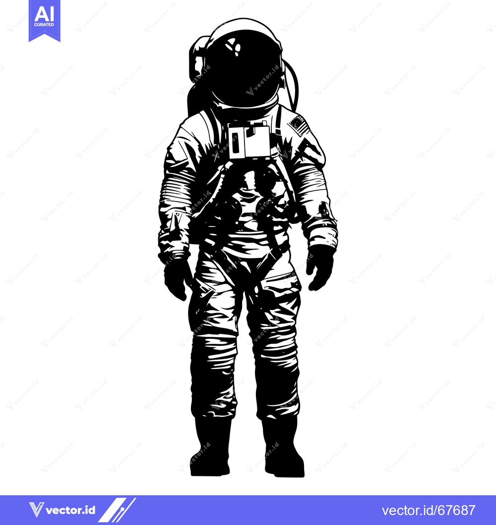Premium Vector of A Black and White Illustration of a Space Suit-Wearing Astronaut