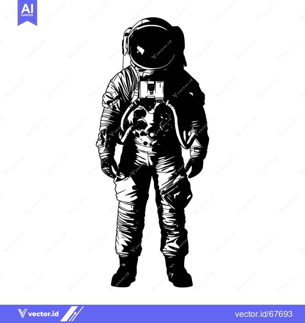 Premium Vector of A Black and White Illustration of an Astronaut in a Space Suit