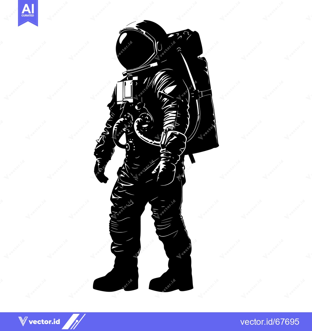 Premium Vector of Black and White Silhouette of an Astronaut in a Space Suit